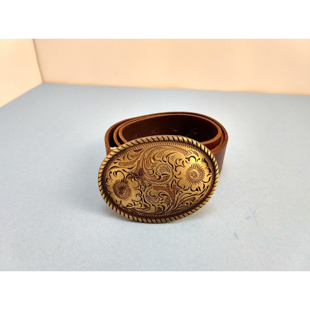 Silence + Noise Brown Women's Belt Small Floral Round Buckle